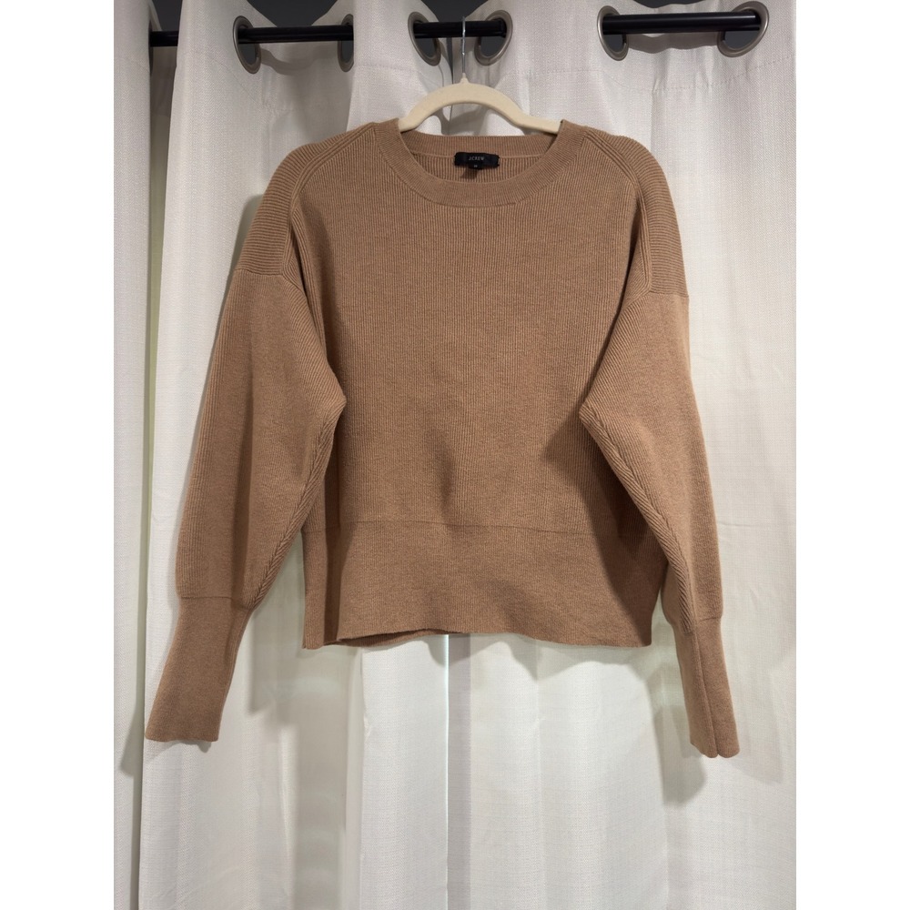 J.Crew Merino Wool Blend Ribbed‎ Crewneck Sweater Camel Brown Womens Medium